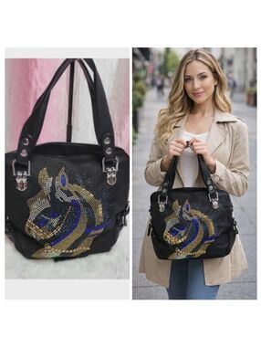 Horse Head Western Rhinestone Covered Suede Handbag Purse